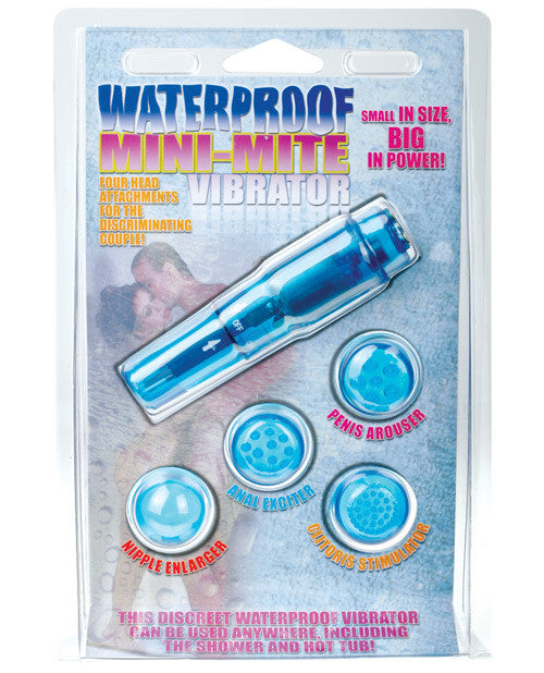 Waterproof Mini Mite Vibrator W-4 Heads - Blue