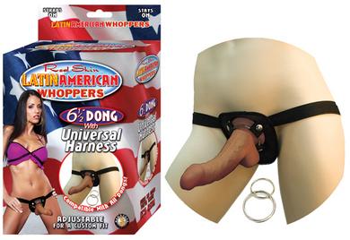 All American Whoppers 6.5-inch-dong with Universal Harness Latin