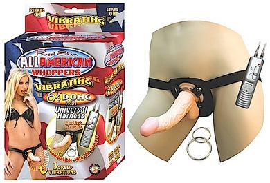 All American Whoppers Vibrating 6.5-Inch Dong With Harness - Flesh