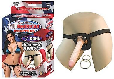 All American Whoppers 7-Inch Dong With Universal Harness - Flesh