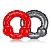 Ultraballs 2-piece Cockring Set - Steel & Red