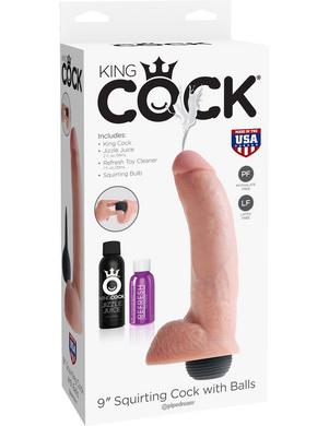 King Cock 9 Inch Squirting Cock with Balls - Flesh