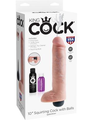 King Cock 10 Inch Squirting Cock with Balls - Flesh