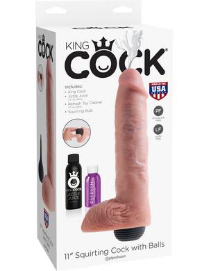 King Cock 11 Inch Squirting Cock with Balls - Flesh