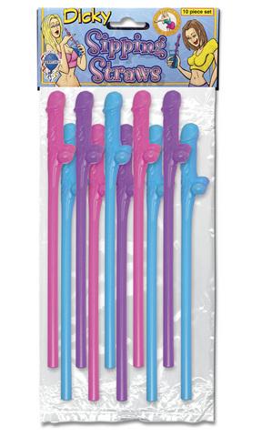 Dicky Sipping Straws Assorted Colors - 10 Pack
